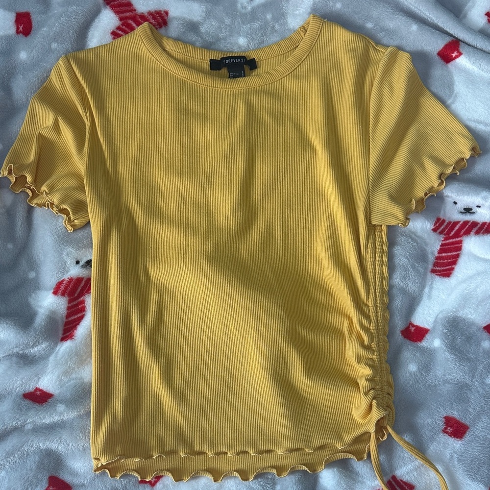 Forever 21 Mustard Ruched Short Sleeve Top